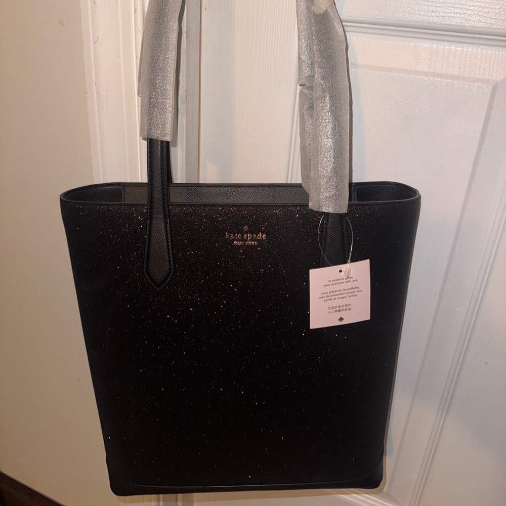 Kate Spade K9338 Glitter Tinsel Tote Black New